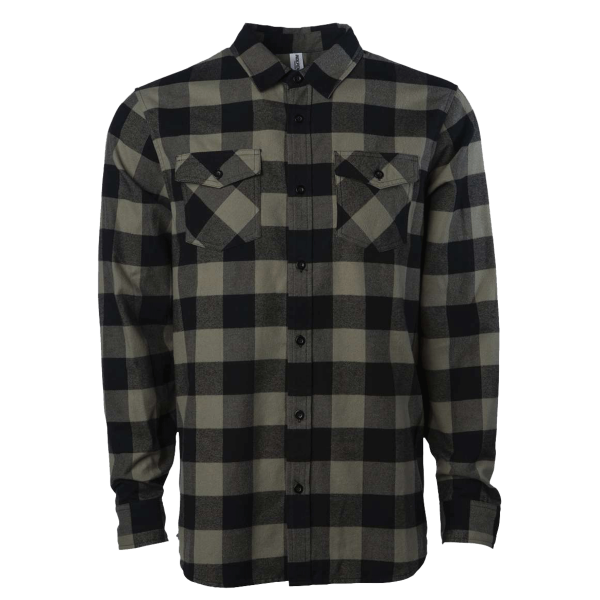 Independent Trading Co. Unisex Flannel Shirt, Olive / Black, Front view