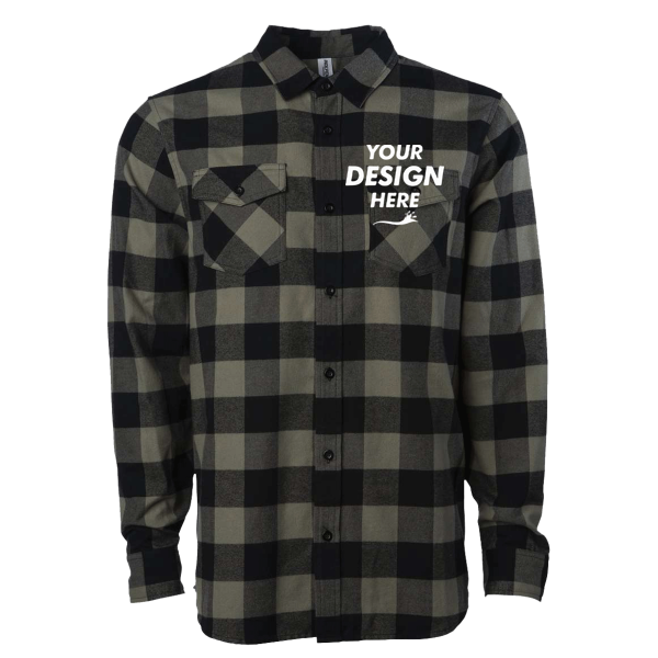 Independent Trading Co. Unisex Flannel Shirt, Olive / Black, Front view, Mockup