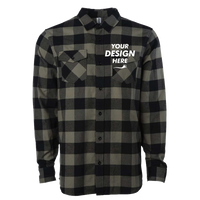 Independent Trading Co. Unisex Flannel Shirt, Olive / Black, Front view, Mockup