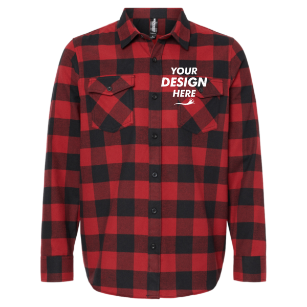 Independent Trading Co. Unisex Flannel Shirt, Red / Black, Front view, Mockup
