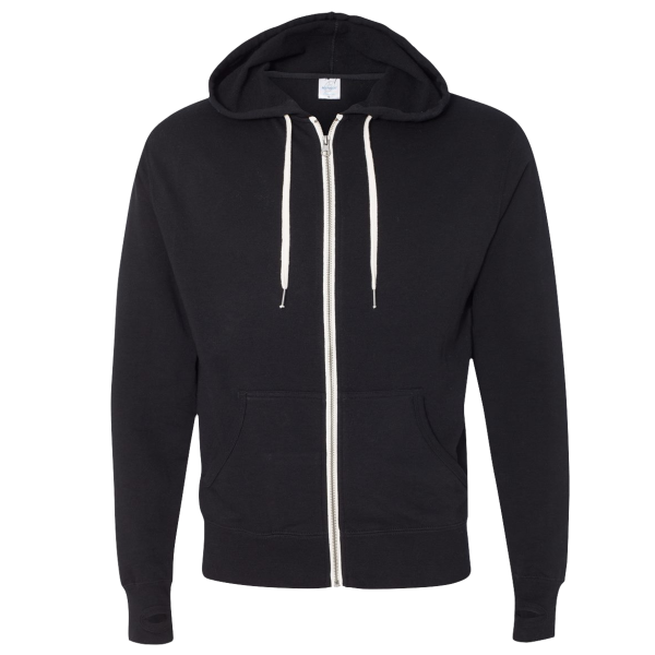 Independent Trading Co. Unisex Heathered French Terry Full-Zip Hooded Sweatshirt, Black / Black, Front view