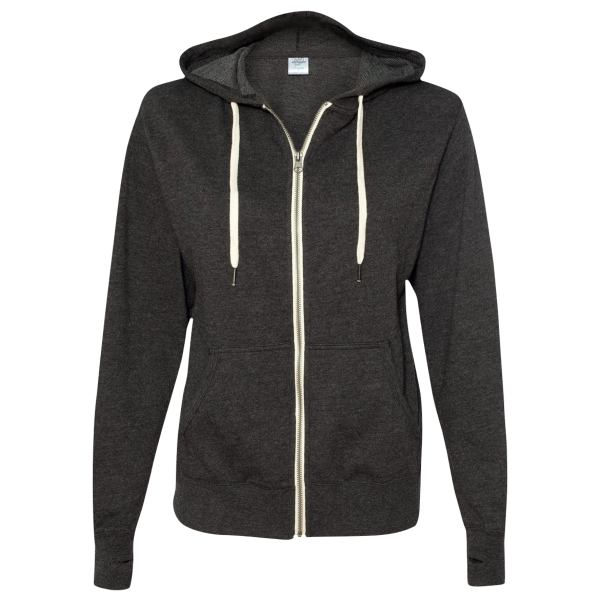 Independent Trading Co. Unisex Heathered French Terry Full-Zip Hooded Sweatshirt, Charcoal Heather / Charcoal Heather, Front view