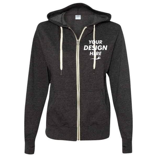 Independent Trading Co. Unisex Heathered French Terry Full-Zip Hooded Sweatshirt, Charcoal Heather / Charcoal Heather, Front view, Mockup