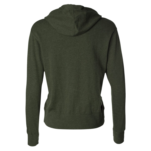 Independent Trading Co. Unisex Heathered French Terry Full-Zip Hooded Sweatshirt, Olive Heather / Olive Heather, Back view