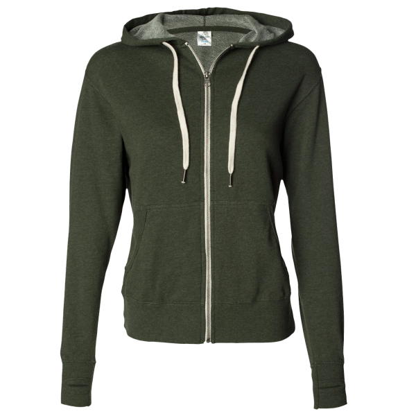 Independent Trading Co. Unisex Heathered French Terry Full-Zip Hooded Sweatshirt, Olive Heather / Olive Heather, Front view