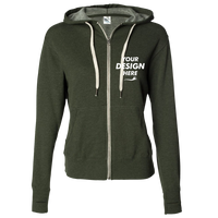 Independent Trading Co. Unisex Heathered French Terry Full-Zip Hooded Sweatshirt, Olive Heather / Olive Heather, Front view, Mockup