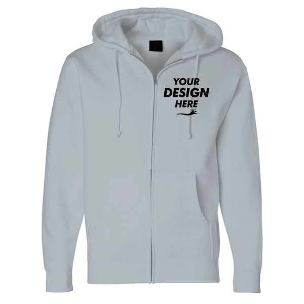 Independent Trading Co. Unisex Heavyweight Full-Zip Hooded Sweatshirt, Ash Heather, Front view, Mockup