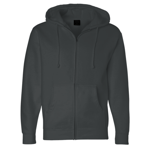 Independent Trading Co. Unisex Heavyweight Full-Zip Hooded Sweatshirt, Charcoal Heather, Front view