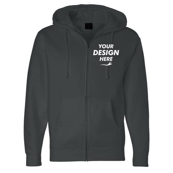 Independent Trading Co. Unisex Heavyweight Full-Zip Hooded Sweatshirt, Charcoal Heather, Front view, Mockup