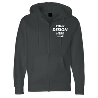 Independent Trading Co. Unisex Heavyweight Full-Zip Hooded Sweatshirt, Charcoal Heather, Front view, Mockup