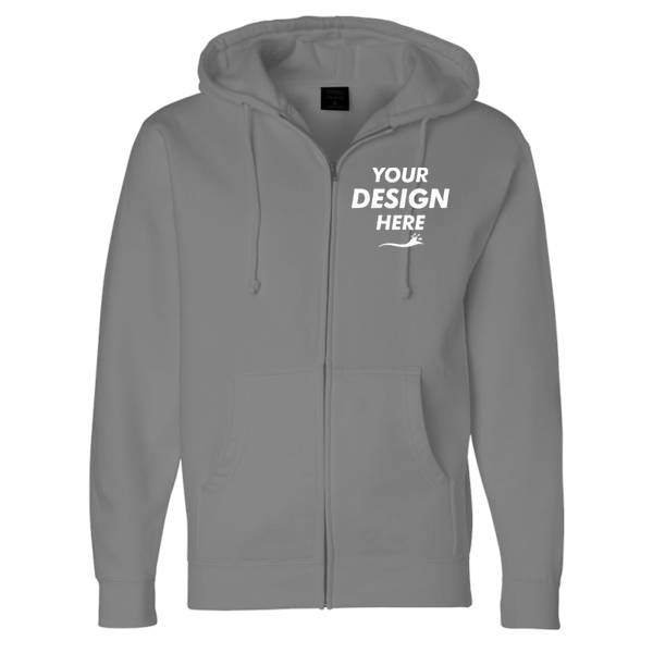 Independent Trading Co. Unisex Heavyweight Full-Zip Hooded Sweatshirt, Gunmetal Heather, Front view, Mockup