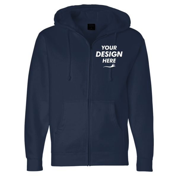 Independent Trading Co. Unisex Heavyweight Full-Zip Hooded Sweatshirt, Navy, Front view, Mockup