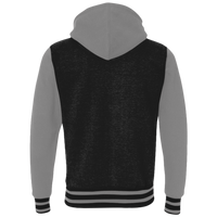Independent Trading Co. Unisex Heavyweight Varsity Full-Zip Hooded Sweatshirt, Black / Gunmetal Heather, Back view