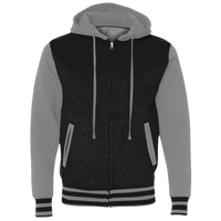 Independent Trading Co. Unisex Heavyweight Varsity Full-Zip Hooded Sweatshirt, Black / Gunmetal Heather, Front view