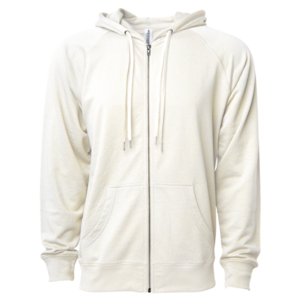 Independent Trading Co. Unisex Icon Lightweight Loopback Terry Full-Zip Hooded Sweatshirt, Bone, Front view