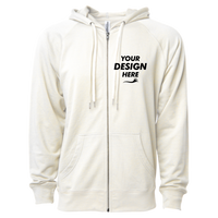 Independent Trading Co. Unisex Icon Lightweight Loopback Terry Full-Zip Hooded Sweatshirt, Bone, Front view, Mockup