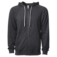 Independent Trading Co. Unisex Icon Lightweight Loopback Terry Full-Zip Hooded Sweatshirt, Charcoal Heather, Front view