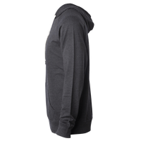 Independent Trading Co. Unisex Icon Lightweight Loopback Terry Full-Zip Hooded Sweatshirt, Charcoal Heather, Left Sleeve view