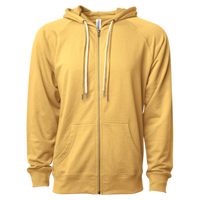 Independent Trading Co. Unisex Icon Lightweight Loopback Terry Full-Zip Hooded Sweatshirt, Harvest Gold, Front view