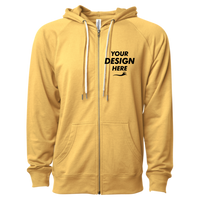 Independent Trading Co. Unisex Icon Lightweight Loopback Terry Full-Zip Hooded Sweatshirt, Harvest Gold, Front view, Mockup