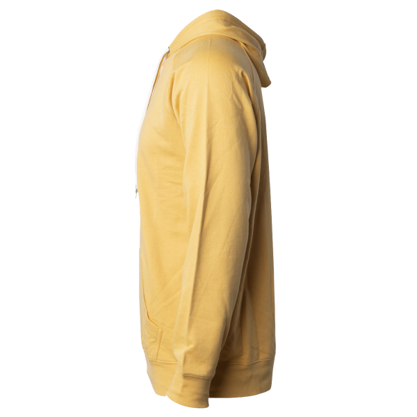 Independent Trading Co. Unisex Icon Lightweight Loopback Terry Full-Zip Hooded Sweatshirt, Harvest Gold, Left Sleeve view