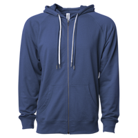 Independent Trading Co. Unisex Icon Lightweight Loopback Terry Full-Zip Hooded Sweatshirt, Indigo, Front view