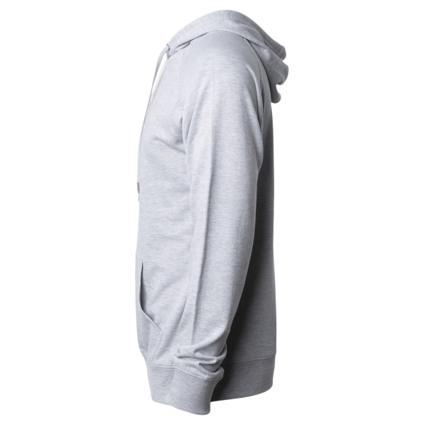 Independent Trading Co. Unisex Icon Lightweight Loopback Terry Hooded Sweatshirt, Athletic Heather, Left Sleeve view