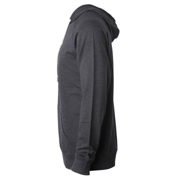 Independent Trading Co. Unisex Icon Lightweight Loopback Terry Hooded Sweatshirt, Charcoal Heather, Left Sleeve view