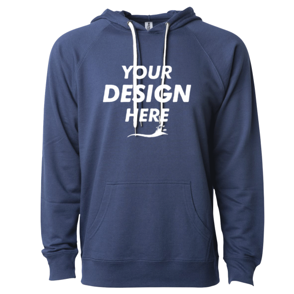 Independent Trading Co. Unisex Icon Lightweight Loopback Terry Hooded Sweatshirt, Indigo, Front view, Mockup
