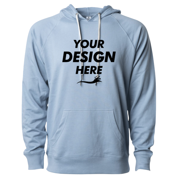 Independent Trading Co. Unisex Icon Lightweight Loopback Terry Hooded Sweatshirt, Misty Blue, Front view, Mockup
