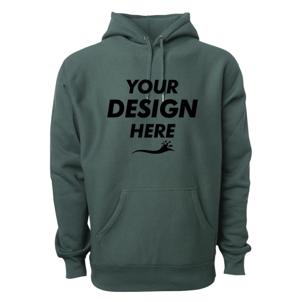 Independent Trading Co. Unisex Legend Premium Heavyweight Cross-Grain Hooded Sweatshirt, Alpine Green, Front view, Mockup