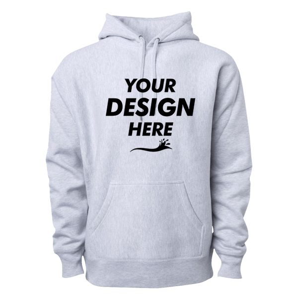 Independent Trading Co. Unisex Legend Premium Heavyweight Cross-Grain Hooded Sweatshirt, Grey Heather, Front view, Mockup