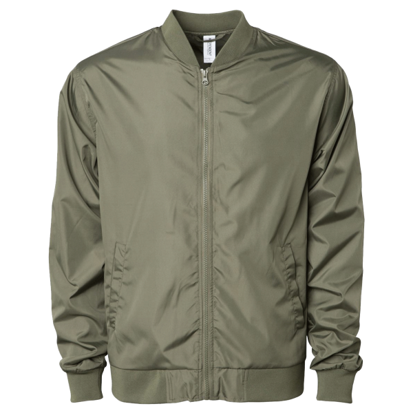 Independent Trading Co. Unisex Lightweight Bomber Jacket, Army / Army, Front view