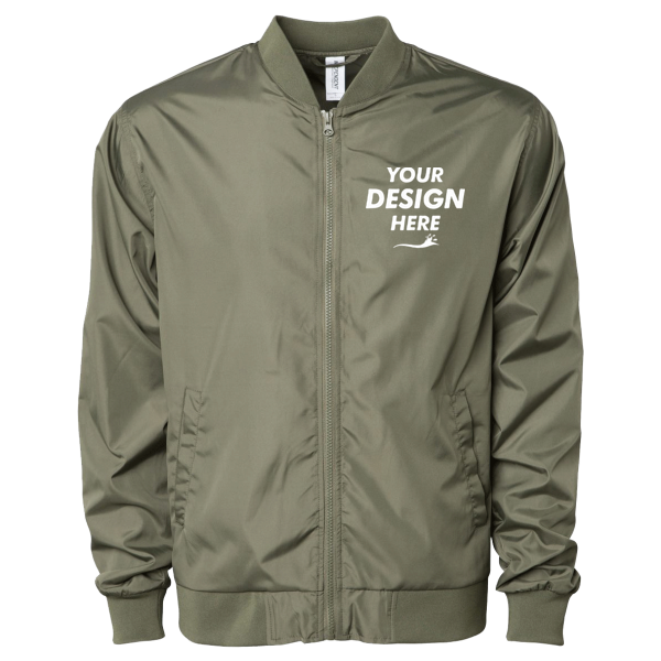 Independent Trading Co. Unisex Lightweight Bomber Jacket, Army / Army, Front view, Mockup