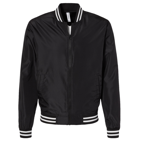 Independent Trading Co. Unisex Lightweight Bomber Jacket, Black / White Stripe, Front view