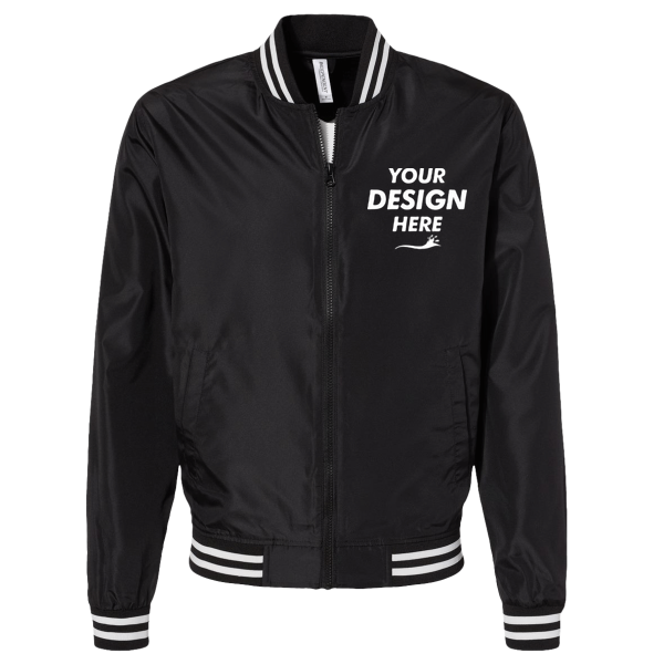 Independent Trading Co. Unisex Lightweight Bomber Jacket, Black / White Stripe, Front view, Mockup