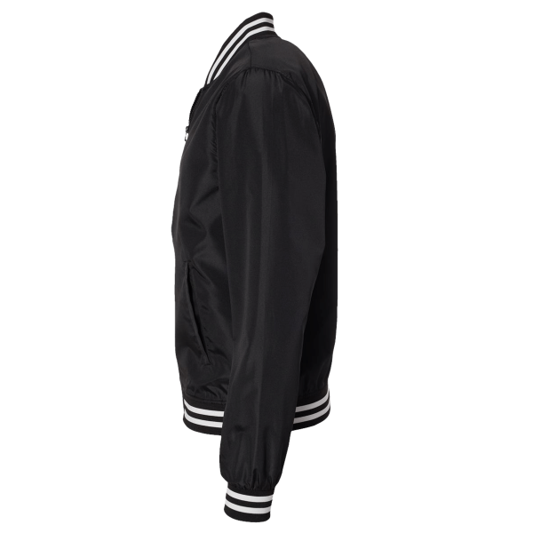 Independent Trading Co. Unisex Lightweight Bomber Jacket, Black / White Stripe, Left Sleeve view
