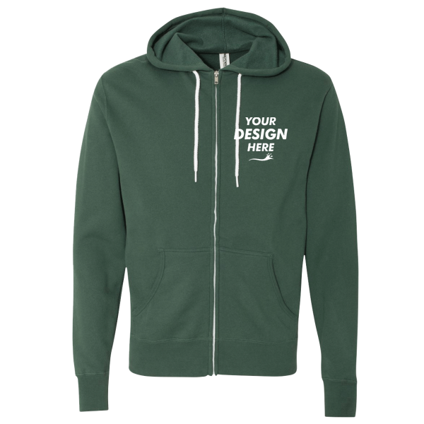 Independent Trading Co. Unisex Lightweight Full-Zip Hooded Sweatshirt, Alpine Green, Front view, Mockup