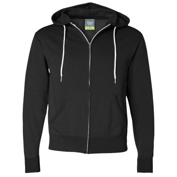 Independent Trading Co. Unisex Lightweight Full-Zip Hooded Sweatshirt, Black, Front view
