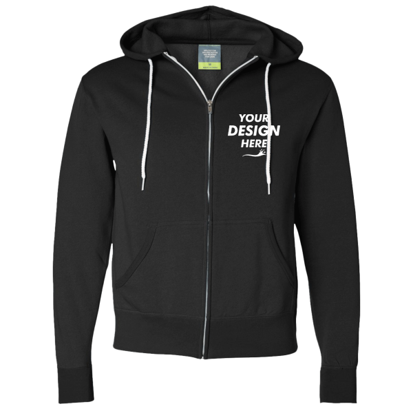 Independent Trading Co. Unisex Lightweight Full-Zip Hooded Sweatshirt, Black, Front view, Mockup