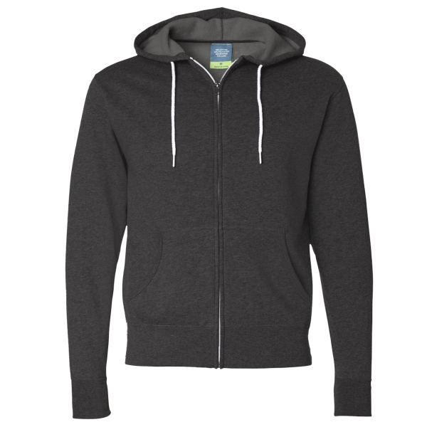 Independent Trading Co. Unisex Lightweight Full-Zip Hooded Sweatshirt, Charcoal Heather, Front view
