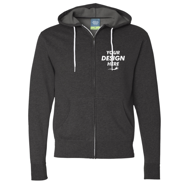 Independent Trading Co. Unisex Lightweight Full-Zip Hooded Sweatshirt, Charcoal Heather, Front view, Mockup