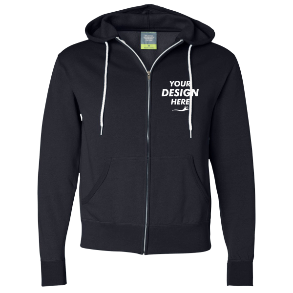 Independent Trading Co. Unisex Lightweight Full-Zip Hooded Sweatshirt, Classic Navy, Front view, Mockup