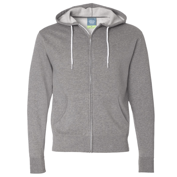 Independent Trading Co. Unisex Lightweight Full-Zip Hooded Sweatshirt, Gunmetal Heather, Front view