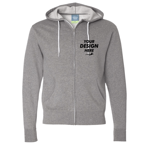 Independent Trading Co. Unisex Lightweight Full-Zip Hooded Sweatshirt, Gunmetal Heather, Front view, Mockup