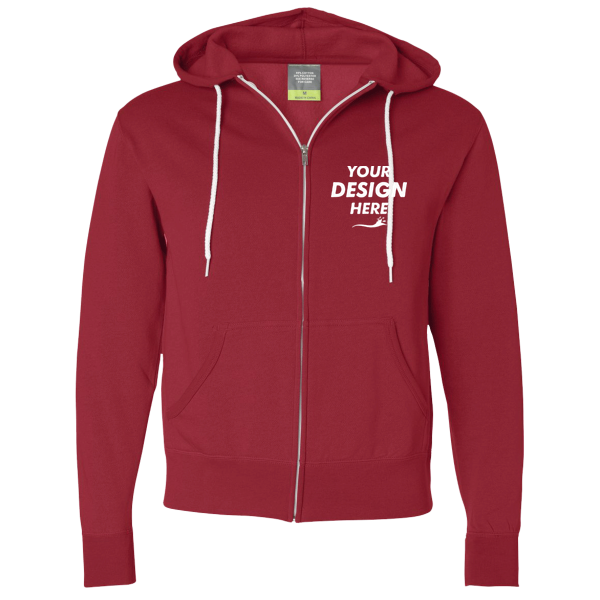 Independent Trading Co. Unisex Lightweight Full-Zip Hooded Sweatshirt, Red, Front view, Mockup