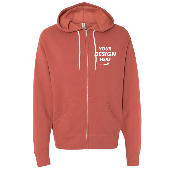 Independent Trading Co. Unisex Lightweight Full-Zip Hooded Sweatshirt, Rust, Front view, Mockup