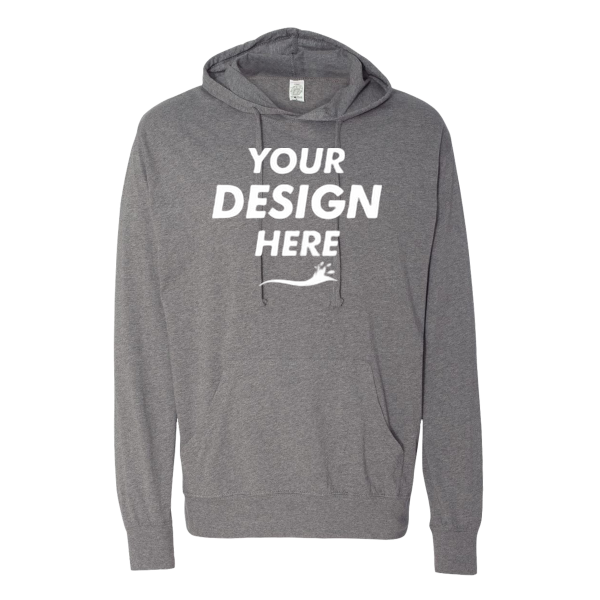 Independent Trading Co. Unisex Lightweight Hooded Pullover T-Shirt, Gunmetal Heather, Front view, Mockup