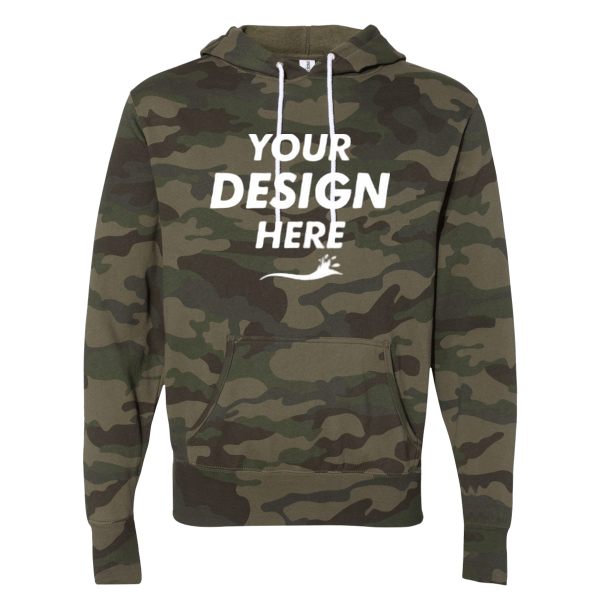 Independent Trading Co. Unisex Lightweight Hooded Sweatshirt, Forest Camo, Front view, Mockup