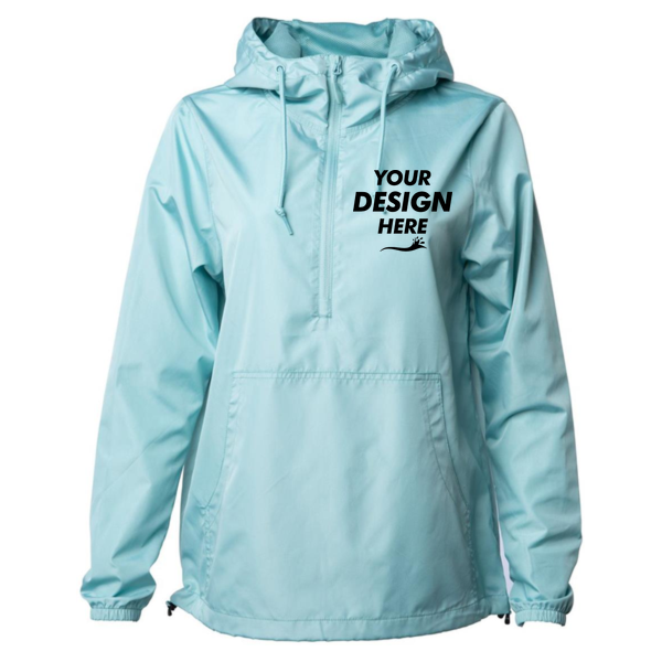 Independent Trading Co. Unisex Lightweight Quarter-Zip Windbreaker Pullover Jacket, Aqua / Aqua, Front view, Mockup